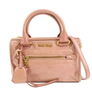 Authentic MIU MIU Leather 2Way Bag Shoulder Bag Hand Bag Pink Used F/S - Picture 1 of 24