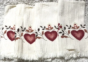 Napkins Set of 4 Linen Heart Design Cotton Fringed Edge Ivory 18x10.5" - Picture 1 of 5