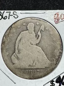 1867-s Seated Liberty Half Dollar, Tough Date, Free shipping - Picture 1 of 2