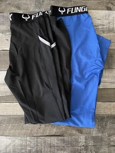 FLINGIK Men’s Compression Leggings With Side Pockets 2 Pack Size Small - Picture 1 of 4