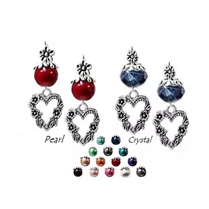 Earrings valentine love heart with pearl or crystal, choose color and fittings - Picture 1 of 19