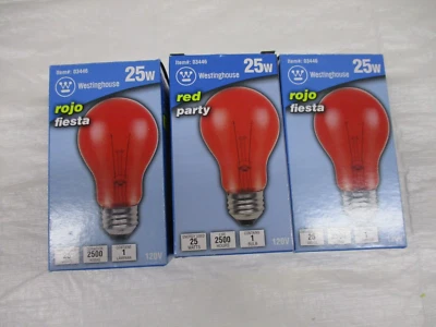 Three Westinghouse Red Party Lightbulb A19 Standard Base 25w #03446 - New - Image 1 of 2