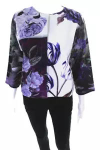 PASHMA ARTE Womens Floral Print Cardigan White Purple Cotton Small NEW WITH TAGS - Picture 1 of 7