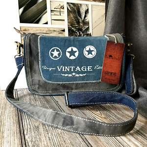 Vintage Upcycle Canvas Crossbody 3 Star Messenger Bag