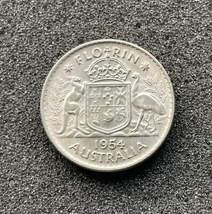 1954 Australia silver florin, Elizabeth II, 2-year type, KM-54…TM877 - Picture 1 of 3