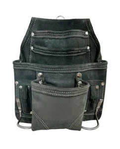 10 Pocket Suede Leather Tool Pouch - Suede Leather Carpenter Nail Tool Pouch - Picture 1 of 10