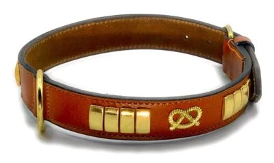 LEATHER STUDDED DOG COLLAR WITH STAFFY KNOT BLACK 1.5 INCH WIDE STUDDED COLLAR - Image 1 of 4