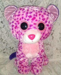 Peluche Ty Large 16" Beanie Boo Glamour Viola Rosa Leopardo Gatto Glitter Occhi Naso - Foto 1 di 9