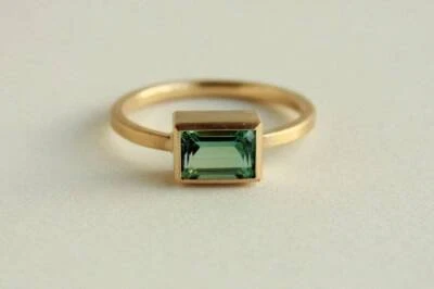 Natürlicher Smaragd Schliff Grün Turmalin Edelstein Ring 14k Massiv Gelbgold h2 - Bild 1 von 4