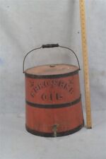 bucket kerosene wood firkin red primitive 5 gal bail Keene NH 1880 best antique