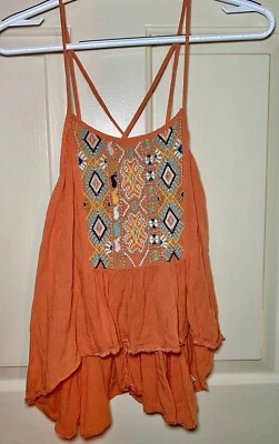 Ecote Gorgeous Orange Sleeveless Embroidered Bohemian Top Boho Flowy M - Image 1 of 4