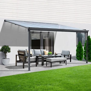 Terrassenüberdachung Alu komplett 312 cm Terrassendach mit Sichtschienen Grau - Bild 1 von 7