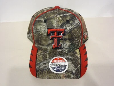 VTG NCAA Texas Tech Red Raiders Snapback Hat 90s Zephyr NEW NWT Mossy Oak Camo - Image 1 of 4
