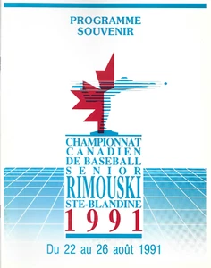 1991 PROGRAMME-SOUVENIR DU CHAMPIONNAT CANADIEN DE BASEBALL SENIOR RIMOUSKI STE- - Foto 1 di 1