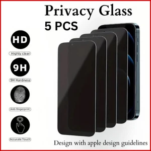 5X Privacy Tempered Glass Protector For iPhone 16 15 14 13 12 Pro Max Pack of 5 - Picture 1 of 7
