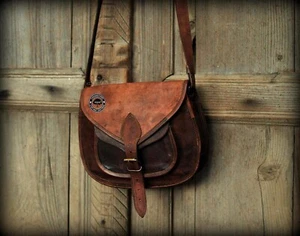 Borsa da donna a tracolla in pelle vintage marrone tracolla originale - Foto 1 di 7