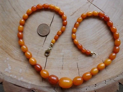 Amber Natur Bernstein Art Deco Kette Butterscotch 333 Gold Kugel Oliven 14 Gramm - Bild 1 von 2