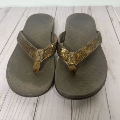 Vionic Tide Bronze Metallic Sequins Orthaheel Brown Flip Flip Sandals Sz 9 Foto 1 de 4