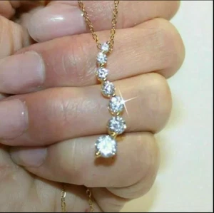 2Ct Round Cut Lab Created Diamond Journey Pendant Necklace 14K Yellow Gold Over - Picture 1 of 3