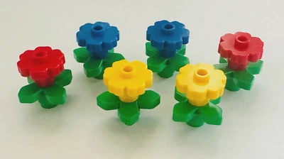 *NEW* 6 LEGO Large Rounded Flower 2x2 RED BLUE YELLOW with GREEN STEMS - Image 1 of 4