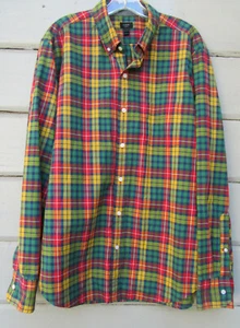 J. Camisa informal Crew para hombre L 100 % algodón tartán a cuadros LS con botones - Imagen 1 de 10