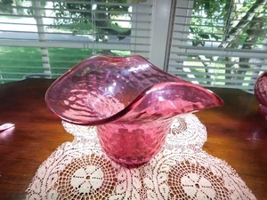 Victorian Cranberry Glass Diamond Pattern Hat Vase Blown Fenton - Picture 1 of 8
