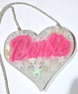 Large Glitter Stars *Barbie* heart necklace on silver chain - Picture 1 of 13