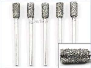 5pcs 50 Grit Coarse 5mm Cylinder Head Diamond Burr For Rotary Drill Bit Tool - Picture 1 of 3