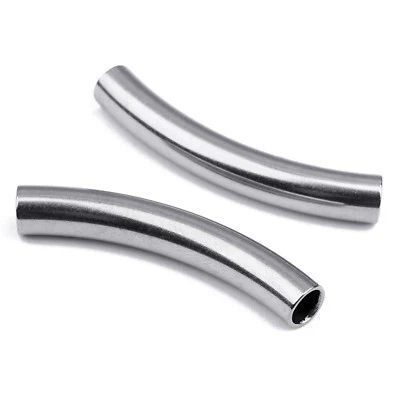 5PCS Stainless Steel Round Long Curved Bead Tube Connector Jewelry Making Crafts - Image 1 of 4