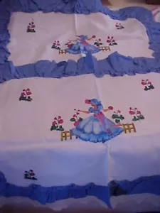 VTG Southern Belle Bonnet Girls Blue Ruffled Pillow Sham Set - Picture 1 of 4