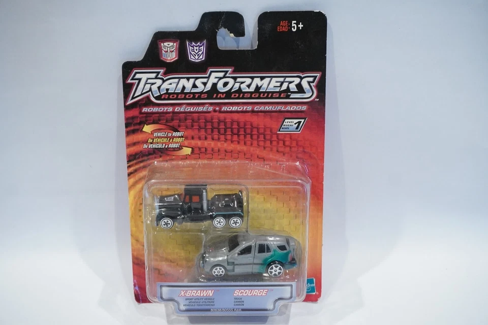 Hasbro Transformers Robots Disguise Year 2001 2-Pack 3 - Autobot Sport Utility Vehicle X-Brawn Decepticon Truck Scourge Action Figure