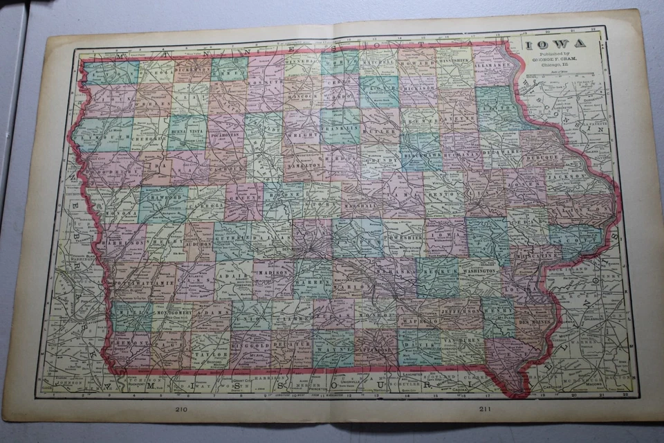 Mapa antiguo CRAM 1904 de IOWA / 14x22" Foto 1 de 1