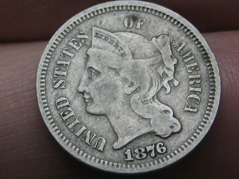 1876 Three 3 Cent Nickel- Fine/VF Details Cover