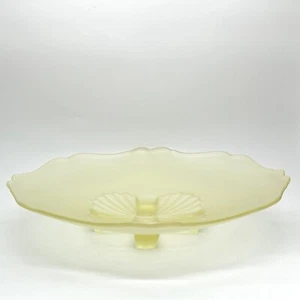 Vtg LANCASTER GLASS Yellow Satin 869 Footed Shallow Bowl 10.5" Fan Cross Base - Picture 1 of 4