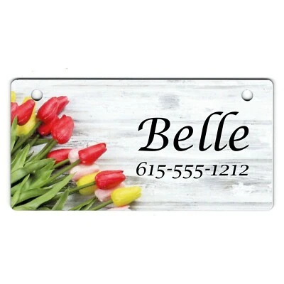 Etiqueta de jaula para perros Spring Tulipanes sobre madera blanca personalizada de 5" x 2,5" ENVÍO GRATUITO  Foto 1 de 2