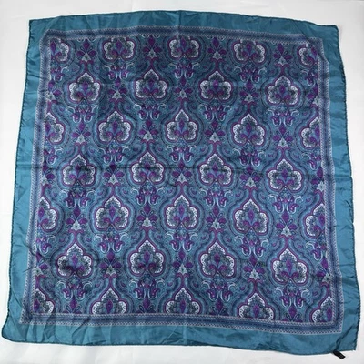 Vintage Silk Scarf Italian Made in Italy  29” X 29” Paisley Turquoise Purple - Image 1 of 4