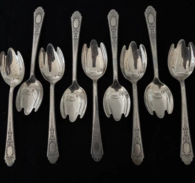 Mary II Lunt Sterling Silver Fluted Ice Cream Forks 9 pcs Antique FREE SHIPPING - Image 1 of 4