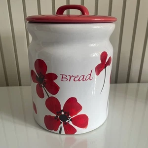 Dunelm Red Poppy Ceramic Bread Bin With Lid VGC - Picture 1 of 9