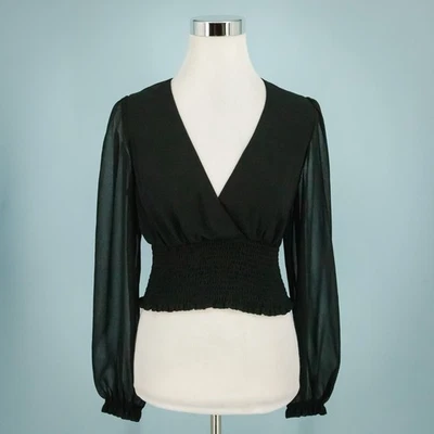 Blusa Wilfred Aritzia tamanho pequeno S melancólica preta gola V transparente manga longa - Imagem 1 de 4