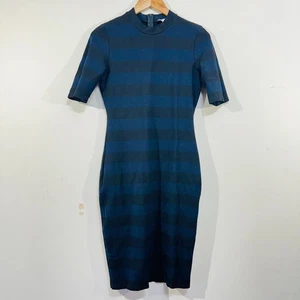 Witchery Bodycon Dress Black Navy Blue Stripe 12 Midi Casual Modern Office Work - Bild 1 von 18