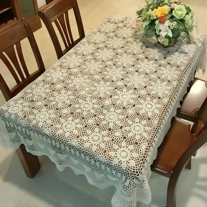Mantel de encaje de ganchillo hecho a mano de algodón rectangular cubiertas de mesa para té/comedor... - Imagen 1 de 6