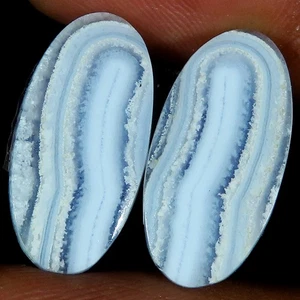 16.00 CT Natural Blue Lace Agate Pair Oval Cabochon Gemstone 10x21x3 mm jt263 - Picture 1 of 7