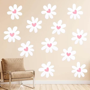 12 Fogli Adesivi Murali Margherita, Cuore Rosa Decalcomanie Boho Fiore Adesivi Murali Margherita Balena - Foto 1 di 6