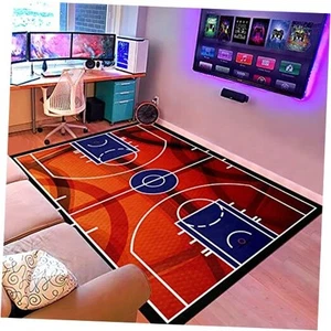 Basketball Rug Basketball Carpet for Boys Room Print Court Sport Area Rug for - Picture 1 of 6