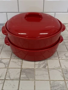 3pc Cook’s Essentials Double Handle Round Stackable Red Casserole And Steamer - Picture 1 of 7