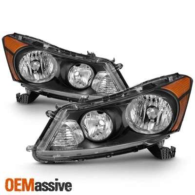 Fit 2008-2012 Honda Accord 4-Door Sedan Black Headlights L+R Lamp Replacement - Image 1 of 4