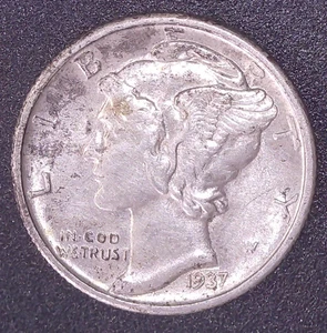 1937-S Mercury Dime 90% SILVER Circulated San Francisco Mint - Picture 1 of 2