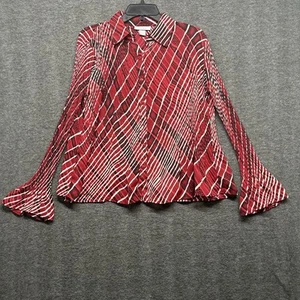 Dressbarn Women's Size Small Red Flared Sleeves Button Up Front Top - Picture 1 of 8