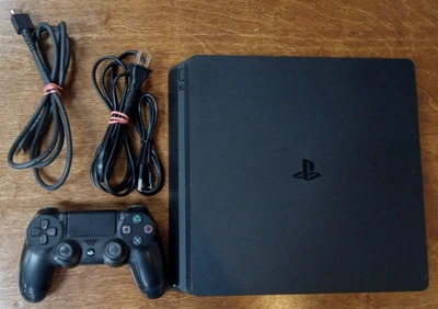 SONY PLAYSTATION 4 SLIM CONSOLE PS4 1TB COMPLETE W/ CONTROLLER + CABLES - Image 1 of 4