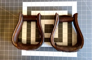 Horse Tack Western Leather Saddle Stirrups - Picture 1 of 14